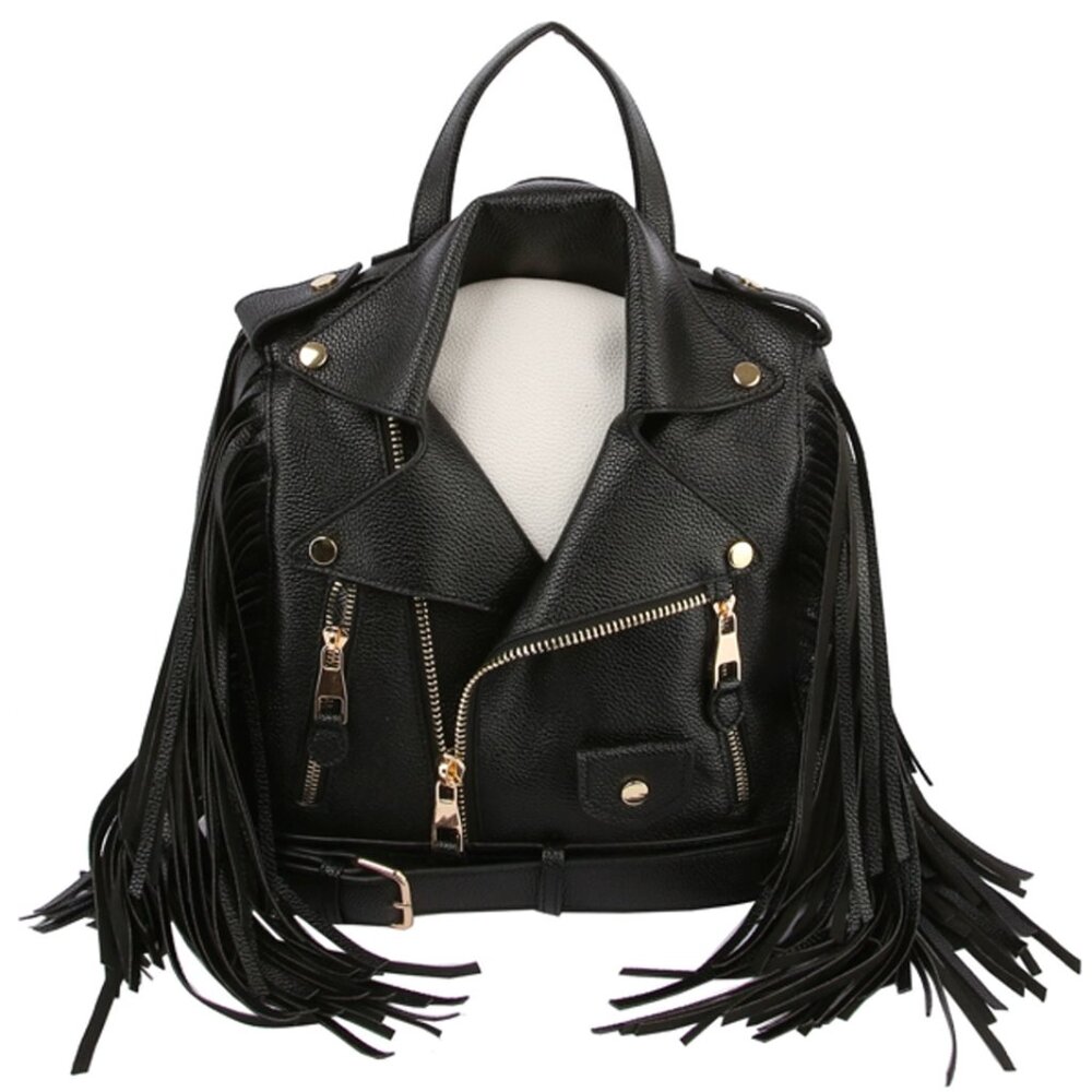 Motorcycle Jacket style backpack with white detail